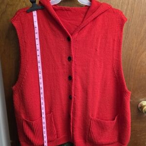 Red Hooded Button-Front Women's Sweater Vest